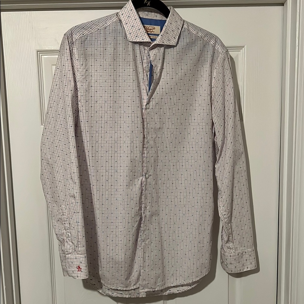 Original Penguin Blue and White Dress Shirt with Pointed Collar